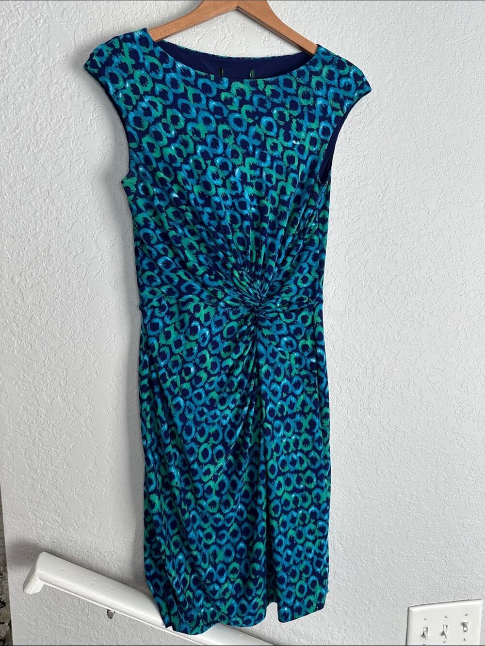 Ralph Lauren Wrap Dress Geo Print Blue Green Office Career Preppy Size 8